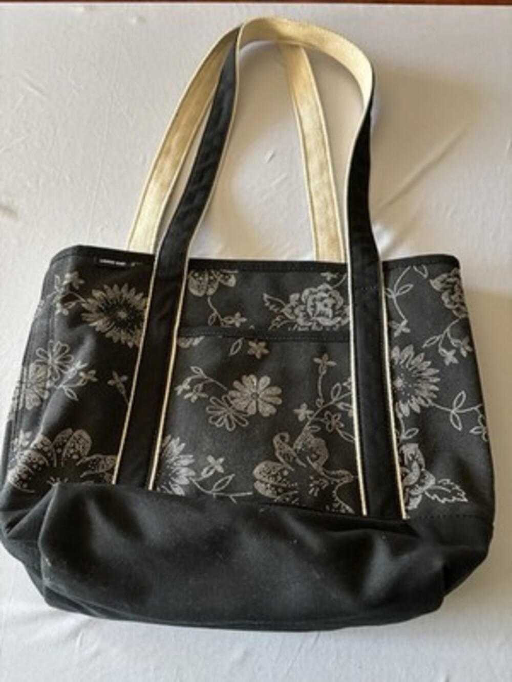 Vintage Lands End Tote Canvas Bag Flower Print Made USA 15” By 13”